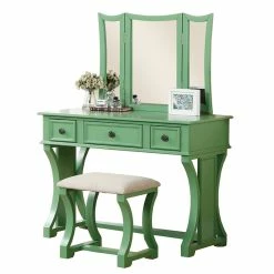 Best reviews of โจ Bowery Hill Wood Vanity Set With Stool And Mirror In Apple Green ๐ฅฐ
