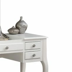 Budget 👍 Bowery Hill Furniture Wood Vanity Set With Stool And Mirror In White 🎁 -Living Room Sales Shop 2561461 2 L