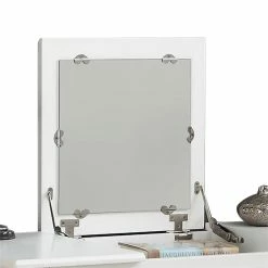 Budget 👍 Bowery Hill Furniture Wood Vanity Set With Stool And Mirror In White 🎁 -Living Room Sales Shop 2561461 3 L