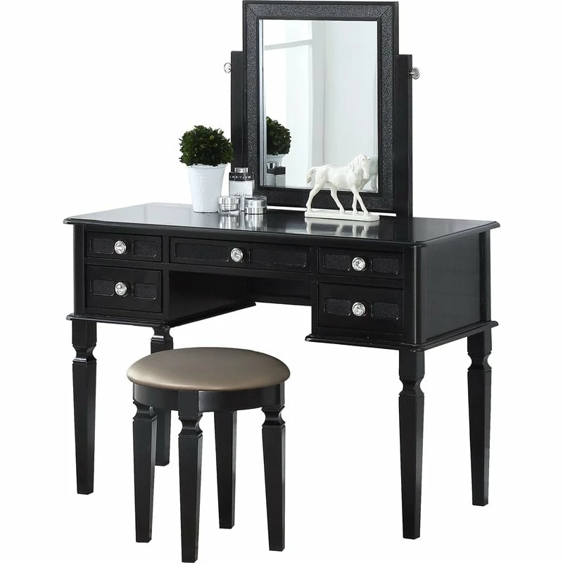 Hot Sale π Bowery Hill Wood Vanity Set With Stool And Mirror In Galaxy Black π 3 Hot Sale π Bowery Hill Wood Vanity Set With Stool And Mirror In Galaxy Black π