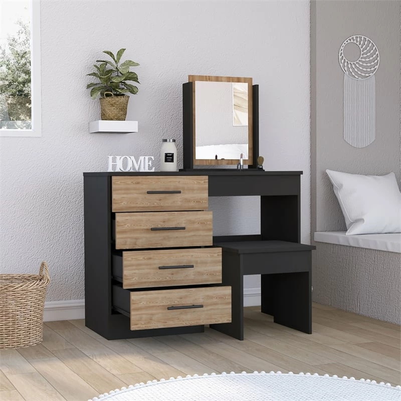 Top 10 🛒 Tuhome Furniture TUHOME Kaia Makeup 👗 Dressing Table/Mirror - Black/ Pine - Black Engineered Wood 🥰 9 Top 10 🛒 Tuhome Furniture TUHOME Kaia Makeup 👗 Dressing Table/Mirror - Black/ Pine - Black Engineered Wood 🥰 - Image 7