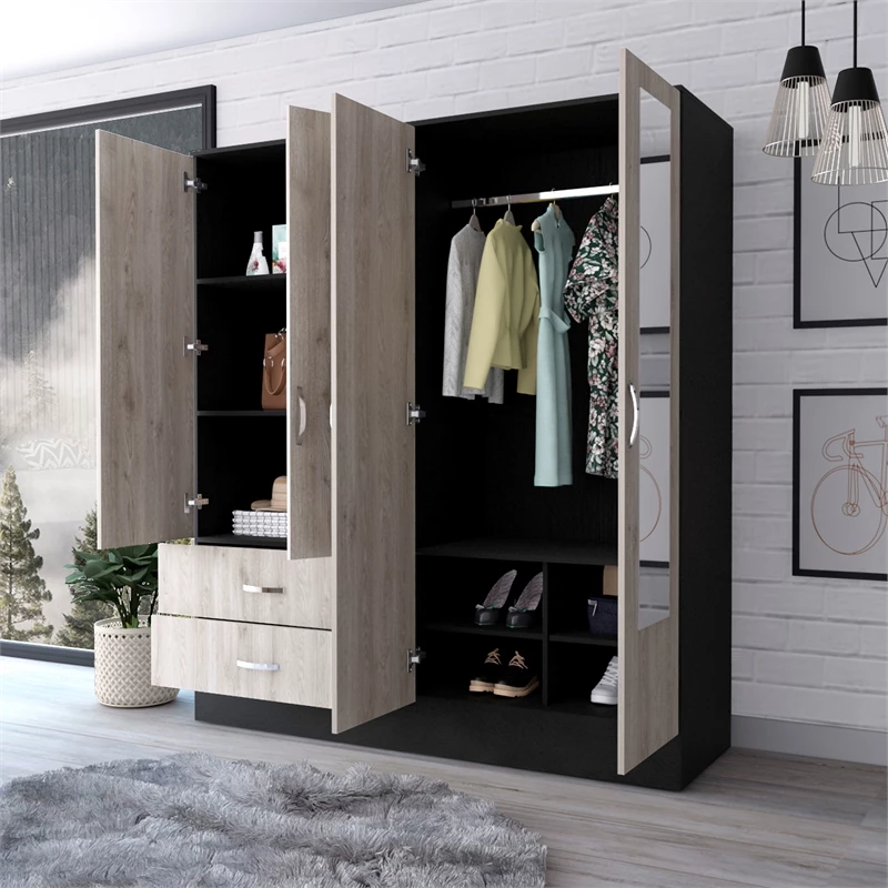 Budget ✨ FM FURNITURE Florencia Mirrored Armoire Black Wengue/Light Grey Engineered Wood 👍 4 Budget ✨ FM FURNITURE Florencia Mirrored Armoire Black Wengue/Light Grey Engineered Wood 👍 - Image 2