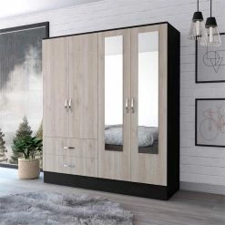 Budget ✨ FM FURNITURE Florencia Mirrored Armoire Black Wengue/Light Grey Engineered Wood 👍 11 Budget ✨ FM FURNITURE Florencia Mirrored Armoire Black Wengue/Light Grey Engineered Wood 👍 -Living Room Sales Shop 2567147 2 L