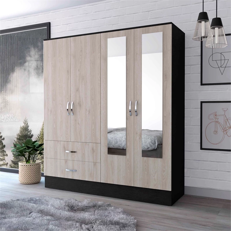Budget ✨ FM FURNITURE Florencia Mirrored Armoire Black Wengue/Light Grey Engineered Wood 👍 5 Budget ✨ FM FURNITURE Florencia Mirrored Armoire Black Wengue/Light Grey Engineered Wood 👍 - Image 3
