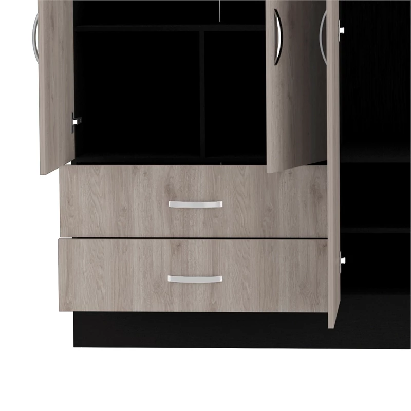 Budget ✨ FM FURNITURE Florencia Mirrored Armoire Black Wengue/Light Grey Engineered Wood 👍 6 Budget ✨ FM FURNITURE Florencia Mirrored Armoire Black Wengue/Light Grey Engineered Wood 👍 - Image 4