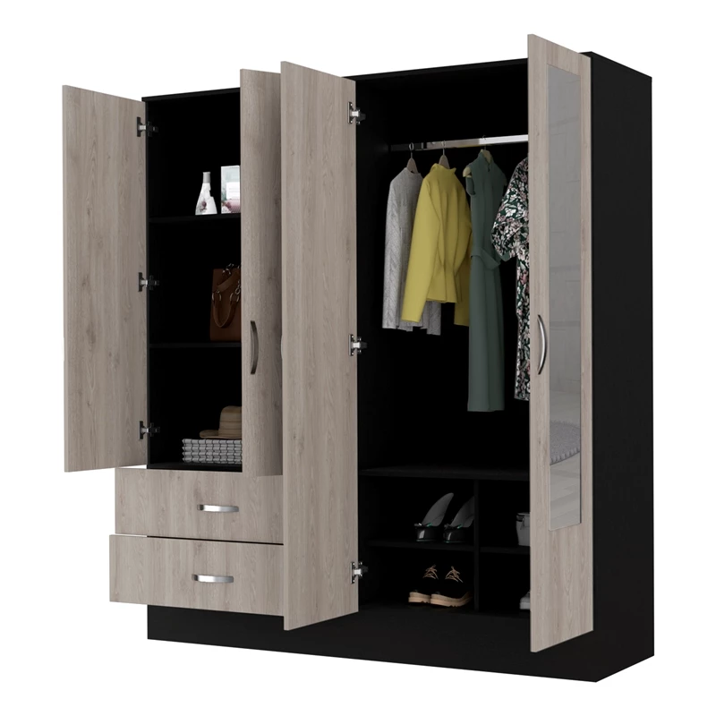 Budget ✨ FM FURNITURE Florencia Mirrored Armoire Black Wengue/Light Grey Engineered Wood 👍 8 Budget ✨ FM FURNITURE Florencia Mirrored Armoire Black Wengue/Light Grey Engineered Wood 👍 - Image 6