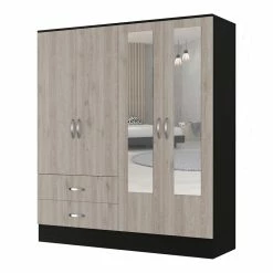 Budget โจ FM FURNITURE Florencia Mirrored Armoire Black Wengue/Light Grey Engineered Wood ๐