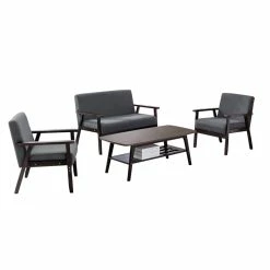 Coupon ๐ Maklaine Coffee Table Linen Fabric Loveseat And 2 Chair Set In Espresso ๐