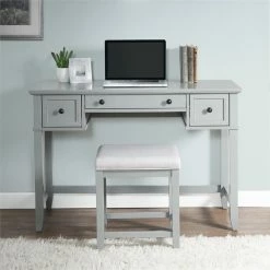Outlet ❤️ Bowery Hill Traditional Wooden Bedroom Vanity Desk In Gray Finish 😉 -Living Room Sales Shop 2576063 1 L