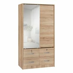 Best Pirce 👍 Better Home Products Sarah Double Sliding Door Armoire With Mirror Natural Oak 🎁