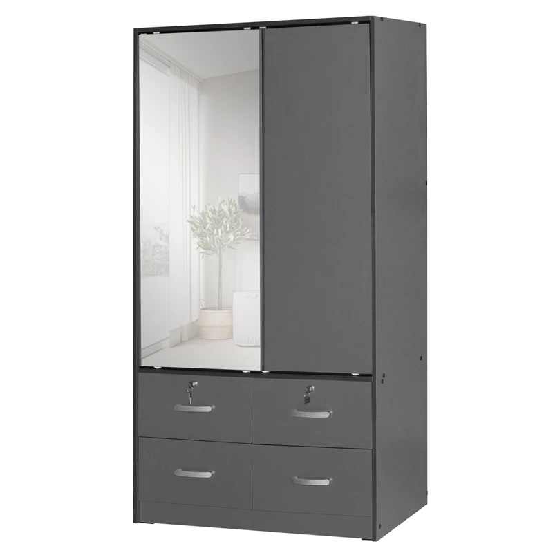 Best Sale ๐ Better Home Products Sarah Double Sliding Door Armoire With Mirror In Dark Gray ๐ 6 Best Sale ๐ Better Home Products Sarah Double Sliding Door Armoire With Mirror In Dark Gray ๐ - Image 4