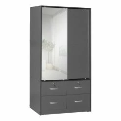 Best Sale 🛒 Better Home Products Sarah Double Sliding Door Armoire With Mirror In Dark Gray 🎉