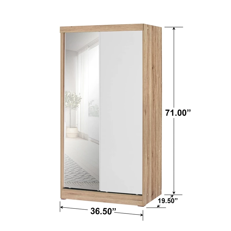 Best Sale π€© Better Home Products Mirror Wood Double Sliding Door Wardrobe White /Natural Oak π 7 Best Sale π€© Better Home Products Mirror Wood Double Sliding Door Wardrobe White /Natural Oak π - Image 5