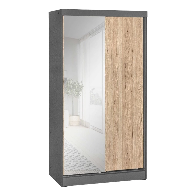 Budget π Better Home Products Mirror Wood Double Sliding Door Wardrobe Natural Oak /Gray π 3 Budget π Better Home Products Mirror Wood Double Sliding Door Wardrobe Natural Oak /Gray π