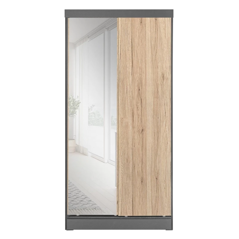 Budget π Better Home Products Mirror Wood Double Sliding Door Wardrobe Natural Oak /Gray π 4 Budget π Better Home Products Mirror Wood Double Sliding Door Wardrobe Natural Oak /Gray π - Image 2