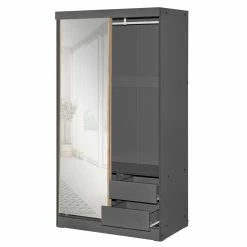 Budget π Better Home Products Mirror Wood Double Sliding Door Wardrobe Natural Oak /Gray π 13 Budget π Better Home Products Mirror Wood Double Sliding Door Wardrobe Natural Oak /Gray π -Living Room Sales Shop 2603323 13 L
