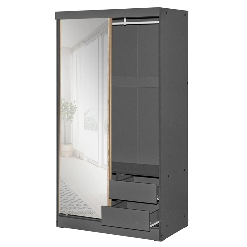 Budget π Better Home Products Mirror Wood Double Sliding Door Wardrobe Natural Oak /Gray π 6 Budget π Better Home Products Mirror Wood Double Sliding Door Wardrobe Natural Oak /Gray π - Image 4