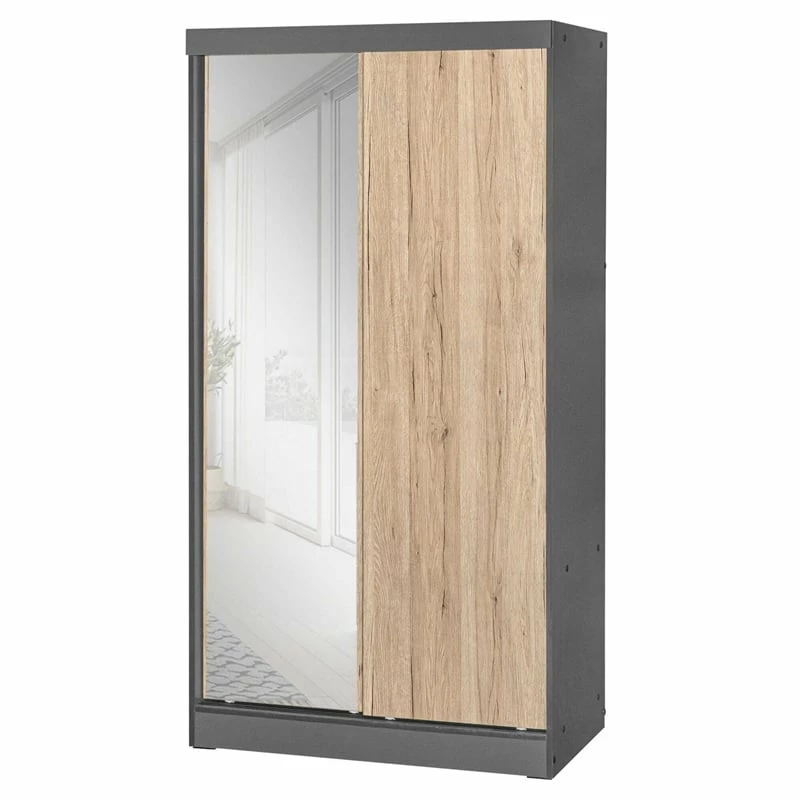 Deals ❤️ Better Home Products Modern Wood Double Sliding Door Wardrobe Natural Oak /Gray 🥰 4 Deals ❤️ Better Home Products Modern Wood Double Sliding Door Wardrobe Natural Oak /Gray 🥰 - Image 3