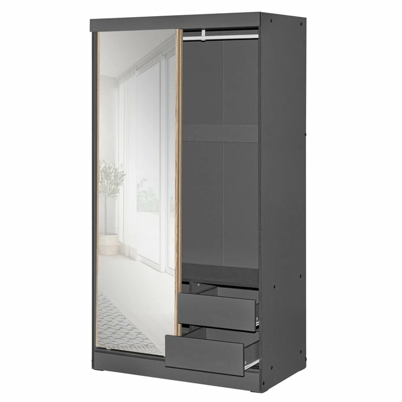 Deals ❤️ Better Home Products Modern Wood Double Sliding Door Wardrobe Natural Oak /Gray 🥰 5 Deals ❤️ Better Home Products Modern Wood Double Sliding Door Wardrobe Natural Oak /Gray 🥰 - Image 4