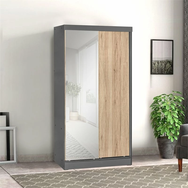 Deals ❤️ Better Home Products Modern Wood Double Sliding Door Wardrobe Natural Oak /Gray 🥰 7 Deals ❤️ Better Home Products Modern Wood Double Sliding Door Wardrobe Natural Oak /Gray 🥰 - Image 6