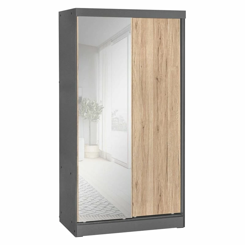Deals ❤️ Better Home Products Modern Wood Double Sliding Door Wardrobe Natural Oak /Gray 🥰 2 Deals ❤️ Better Home Products Modern Wood Double Sliding Door Wardrobe Natural Oak /Gray 🥰