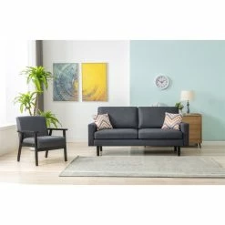 Coupon 🥰 Lilola Home Bahamas Dark Gray Linen Fabric Sofa And Chair Set With 2 Throw Pillows 👍 -Living Room Sales Shop 2625627 1 L