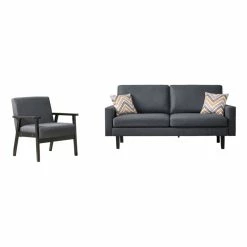 Coupon ๐ฅฐ Lilola Home Bahamas Dark Gray Linen Fabric Sofa And Chair Set With 2 Throw Pillows ๐