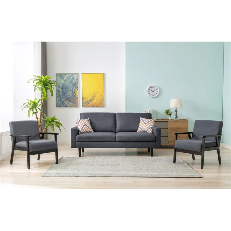 Budget π Lilola Home Bahamas Dark Gray LinenFabric Sofa And 2 Chairs With 2 Throw Pillows 𧨠5 Budget π Lilola Home Bahamas Dark Gray LinenFabric Sofa And 2 Chairs With 2 Throw Pillows 𧨠- Image 3