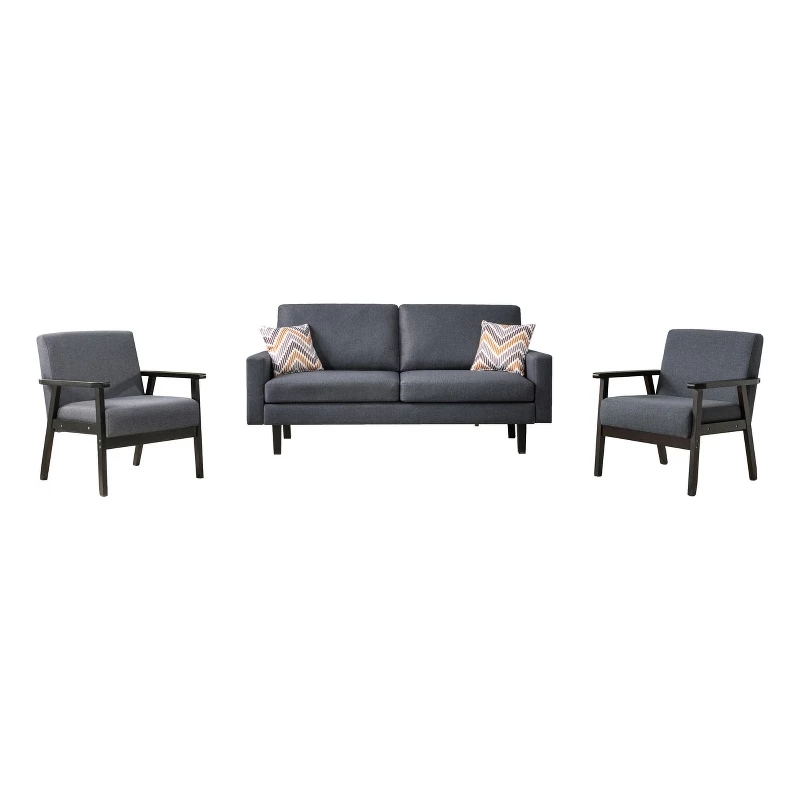 Budget π Lilola Home Bahamas Dark Gray LinenFabric Sofa And 2 Chairs With 2 Throw Pillows 𧨠3 Budget π Lilola Home Bahamas Dark Gray LinenFabric Sofa And 2 Chairs With 2 Throw Pillows π§¨