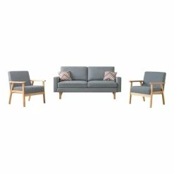 Best reviews of 💯 Lilola Home Bahamas Gray Linen Fabric Sofa And 2 Chairs With 2 Throw Pillows 🤩