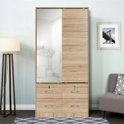 Buy π Pemberly Row Double Sliding Door Armoire With Mirror In Natural Oak βοΈ 17 Buy π Pemberly Row Double Sliding Door Armoire With Mirror In Natural Oak βοΈ -Living Room Sales Shop 2637886 6 L