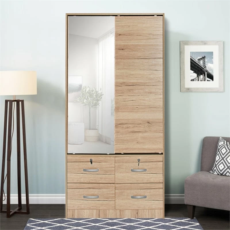Buy π Pemberly Row Double Sliding Door Armoire With Mirror In Natural Oak βοΈ 9 Buy π Pemberly Row Double Sliding Door Armoire With Mirror In Natural Oak βοΈ - Image 7