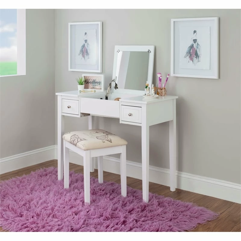 Budget π Linon Butterfly Wood Vanity And Stool In White π 18 Budget π Linon Butterfly Wood Vanity And Stool In White π - Image 16