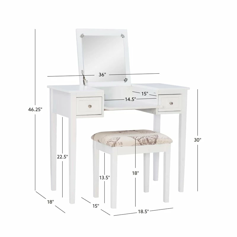 Budget π Linon Butterfly Wood Vanity And Stool In White π 23 Budget π Linon Butterfly Wood Vanity And Stool In White π - Image 21